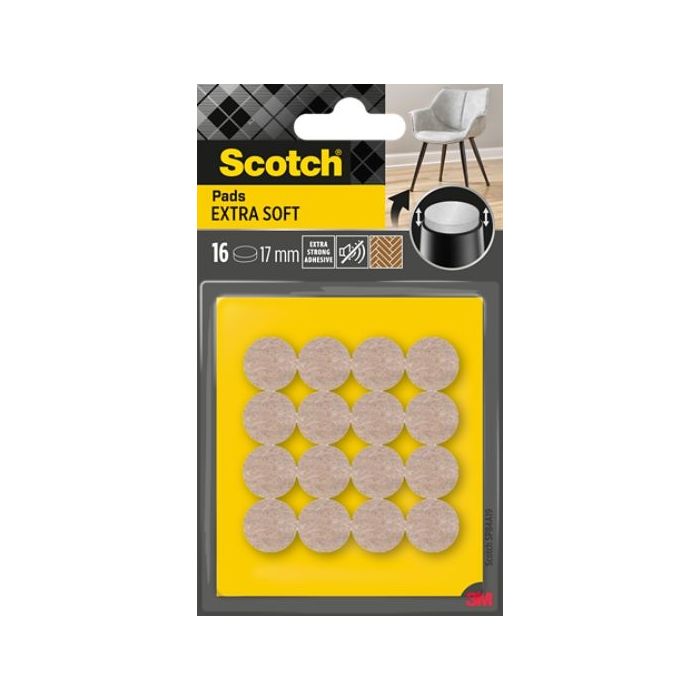 Scotch Pack de 16 Almohadillas de Fieltro - 17mm de Diametro - Extrasuaves - Color Beige