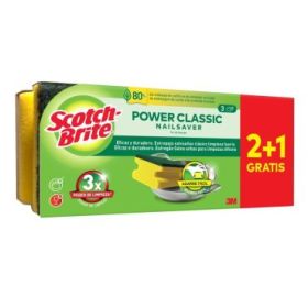 Scotch-Brite Classic Pack de 3 Estropajos de Cocina - Proteccion para los Dedos - Promocion 2 + 1 Gratis - Color Amarillo