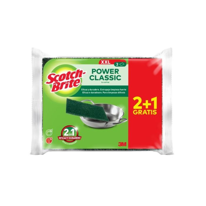 Scotch-Brite Classic Pack de 3 Estropajos de Cocina XL - Promocion 2 + 1 Gratis - Color Verde Oscuro