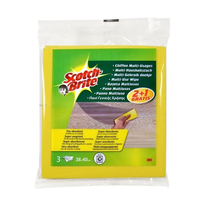 Scotch-Brite Pack de 3 Bayetas Multiusos - Promocion 2 + 1 Gratis - Color Amarillo