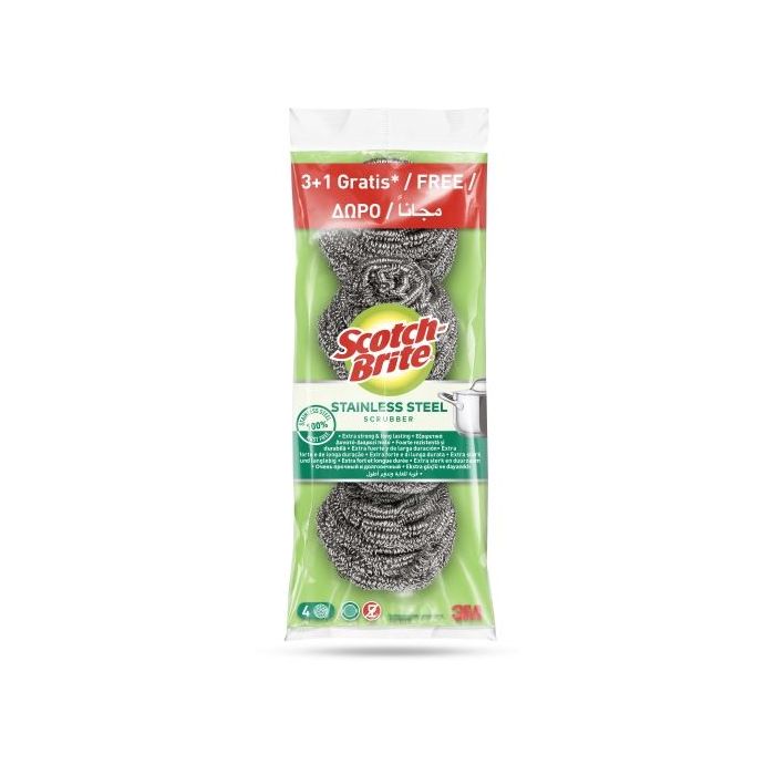 Scotch-Brite Pack de 4 Estropajos de Acero Inoxidable - Promocion 3 + 1 Gratis - Color Gris Metalizado