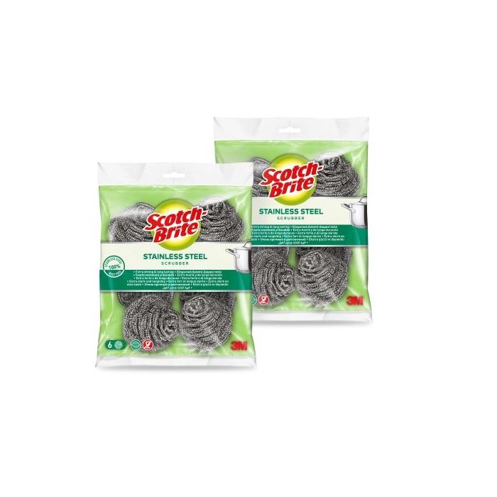 Scotch-Brite 2 Packs de 6 Estropajos de Acero Inoxidable - Color Gris Metalizado