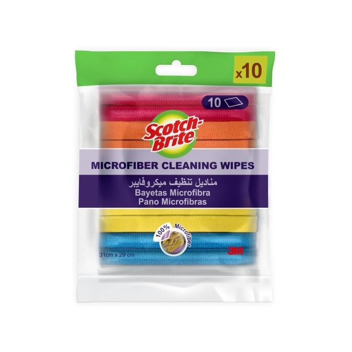 Scotch-Brite Pack de 10 Bayetas de Microfibra Multiusos - 31x29cm - Colores Surtidos