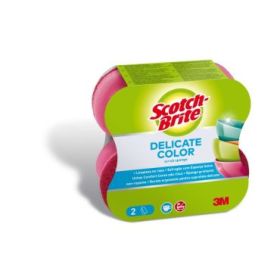Scotch-Brite Delicate Color Pack de 2 Estropajos de Cocina - Proteccion para los Dedos - No Raya - Color Rosa