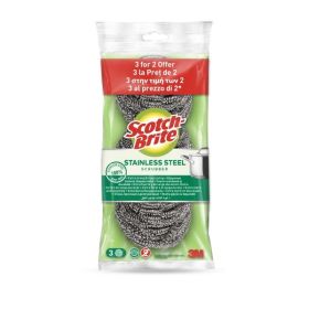 Scotch-Brite Pack de 3 Estropajos de Acero Inoxidable - Promocion 2 + 1 Gratis - Color Gris Metalizado