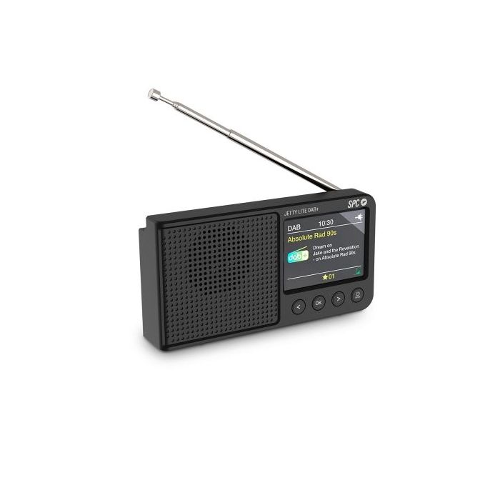 SPC Jetty Lite Radio Portatil Digital DAB+ - Pantalla TFT 2.4" - Antena Telescopica - Bateria Recargable - Funcion Altavoz Bluetooth - Color Negro