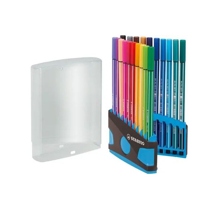 Stabilo Premium Pen 68 Estuche con 20 Rotuladores - Punta de Fibra - Trazo de 1mm aprox. - Alto Brillo y Luminosidad de Color - Colores Surtidos