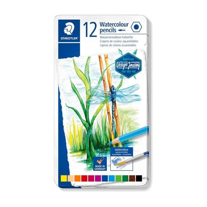 Staedtler 14610C Caja Metalica con 12 Lapices de Colores Acuarelables - Resistentes a la Rotura - Colores Surtidos