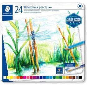 Staedtler 14610C Caja Metalica con 24 Lapices de Colores Acuarelables - Resistentes a la Rotura - Colores Surtidos