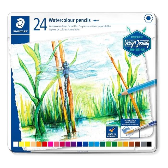 Staedtler 14610C Caja Metalica con 24 Lapices de Colores Acuarelables - Resistentes a la Rotura - Colores Surtidos