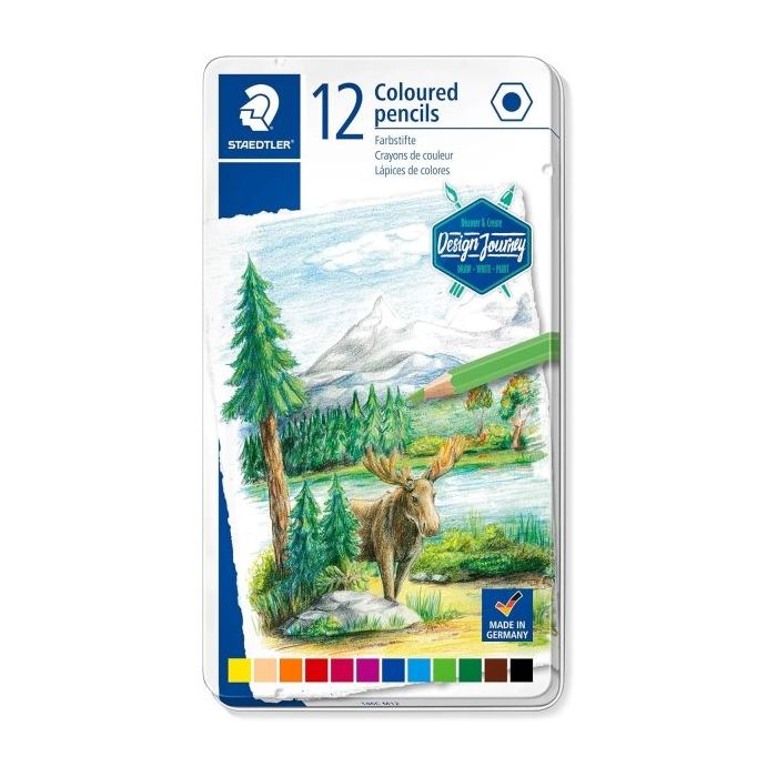 Staedtler 146C Caja Metalica con 12 Lapices de Colores - Mina Suave - Colores Surtidos