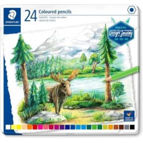 Staedtler 146C Caja Metalica con 24 Lapices de Colores - Mina Suave - Colores Surtidos