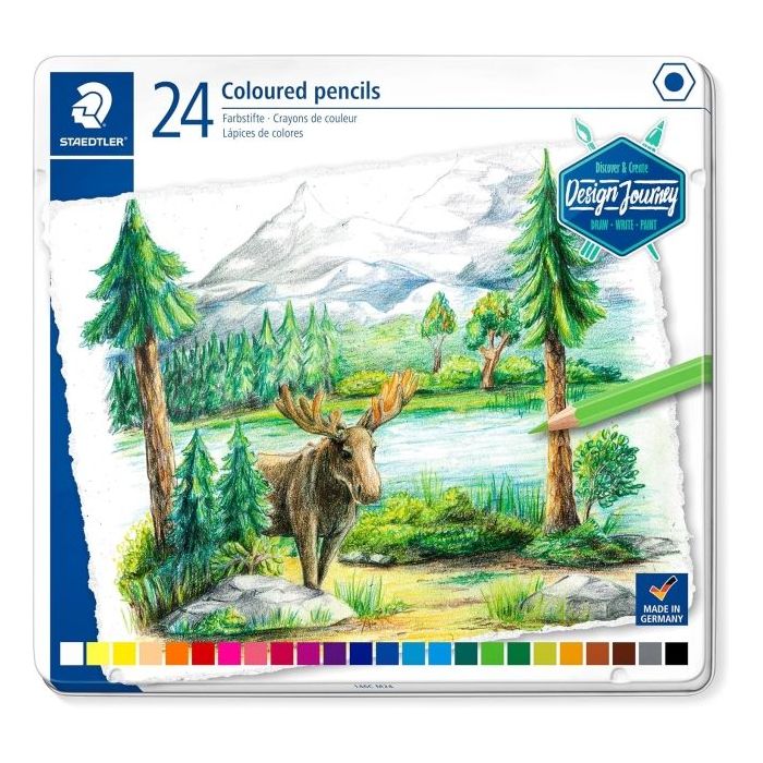 Staedtler 146C Caja Metalica con 24 Lapices de Colores - Mina Suave - Colores Surtidos