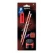 Staedtler Norix Pack de 2 Lapices de Grafito HB + Borrador + Sacapuntas - Madera Negra - Diseño Inteligente