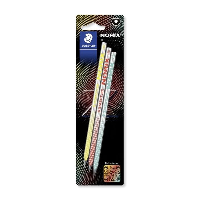 Staedtler Norix Pack de 3 Lapices de Grafito HB - Madera Negra - Diseño Inteligente