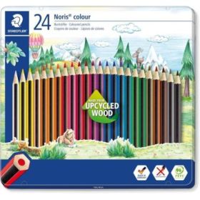 Staedtler Noris Colour 185 Caja Metalica con 24 Lapices Hexagonales de Colores - Fabricados en Wopex - Muy Resistentes - Madera de Fuentes Sostenibles - Colores Surtidos