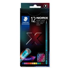 Staedtler Norix 186 Pack de 12 Lapices de Colores HB - Madera Negra - Mina de Grafito - Diseño Inteligente - Para Escribir, Dibujar y hacer Bocetos
