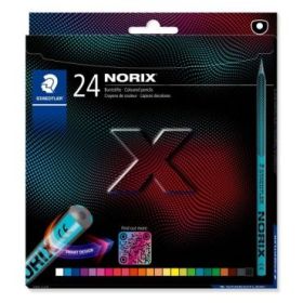 Staedtler Norix 186 Pack de 24 Lapices de Colores HB - Madera Negra - Mina de Grafito - Diseño Inteligente - Para Escribir, Dibujar y hacer Bocetos