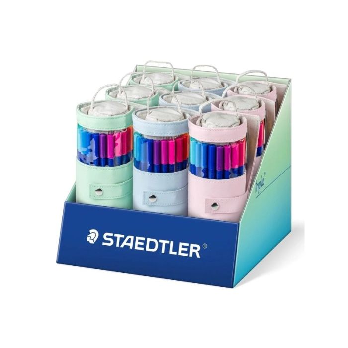 Staedtler Triplus Color 323 Expositor con 9 Pack Enrollables de 20 Rotuladores - Trazo de 1mm aprox. - Tinta Base de Agua - 97% de Plastico Reciclado - Colores Surtidos