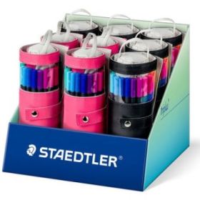 Staedtler Triplus Fineliner 334 Expositor con 9 Packs Enrollables de 20 Rotuladores Punta Fina - Trazo 0.3 mm aprox. - Tinta Base de Agua - 97% de Plastico Reciclado - Colores Surtidos