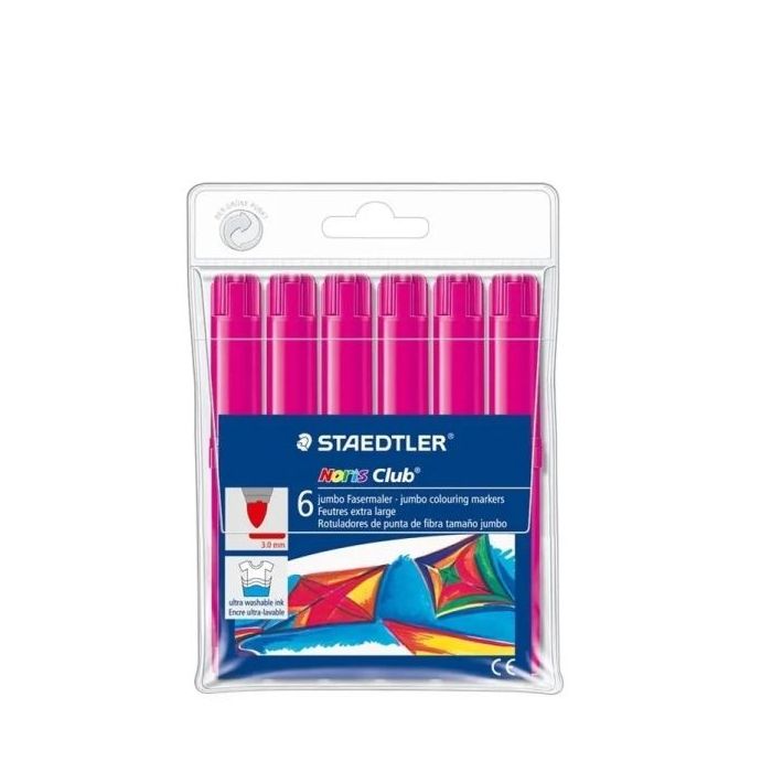 Staedtler Noris Jumbo 340 Pack de 6 Rotuladores Jumbo - Punta de Fibra - Trazo 3mm - Tapa Ventilada - Color Magenta