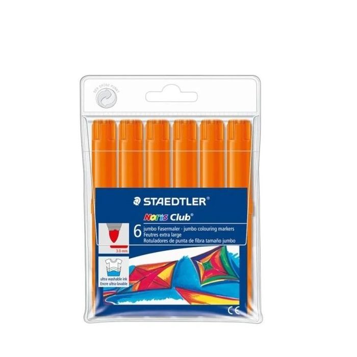 Staedtler Noris Jumbo 340 Pack de 6 Rotuladores Jumbo - Punta de Fibra - Trazo 3mm - Tapa Ventilada - Color Naranja