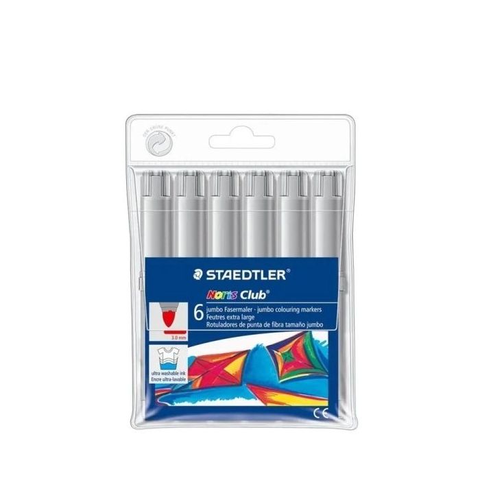 Staedtler Noris Jumbo 340 Pack de 6 Rotuladores Jumbo - Punta de Fibra - Trazo 3mm - Tapa Ventilada - Color Gris