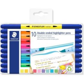 Staedtler Textsurfer Classic 362 Pack con 10 Marcadores Fluorescentes Doble Punta Biselada y Pincel - Secado Rapido - Tinta Base de Agua - Colores Surtidos