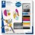 Staedtler Line Art & Botanical Set Design Journey Pack con 6 Rotuladores Pigment Art en Colores Surtidos, Lapiz, Goma de Borrar y Afilalapices