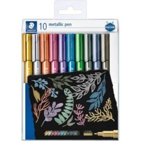 Staedtler Metallic Pen Pack de 10 Rotuladores de Punta Fina - Trazo 1 - 2mm Aprox - Tinta Base de Agua - Colores Surtidos