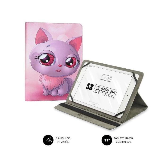 Subblim Funda Tablet Universal Trendy 9,6" a 11" - Posicion Stand con 2 Angulos de Vision - Soporte Antideslizante - Color Cat