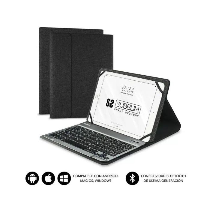 Subblim Teclado Bluetooth extraíble - Funda universal 9-10.1" - Diseño ultradelgado - Soporte ajustable - Acceso a todas las funciones - Sistema magnético - Resistente y adaptable - Inalámbrico - Bluetooth - Color Negro