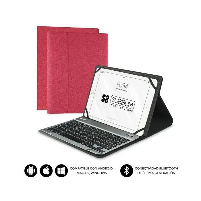 Subblim Teclado Bluetooth extraíble - Funda universal 9-10.1" - Diseño ultradelgado - Soporte ajustable - Acceso a todas las funciones - Sistema magnético - Resistente y adaptable - Inalámbrico - Bluetooth - Color Rojo