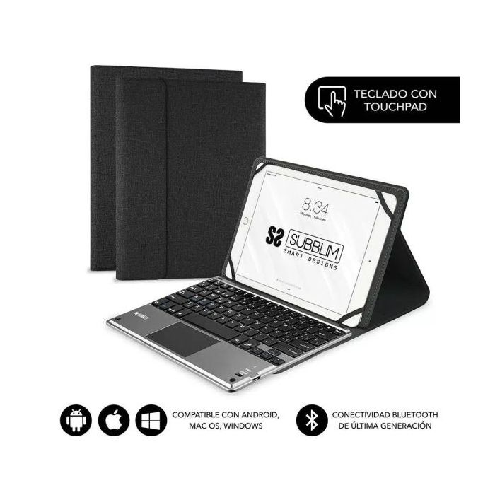 Subblim Teclado Bluetooth extraíble - Funda universal 9-10.1" - Diseño ultradelgado - Soporte ajustable - Touchpad - Sistema magnético - Resistente y adaptable - Inalámbrico - Bluetooth - Color Negro