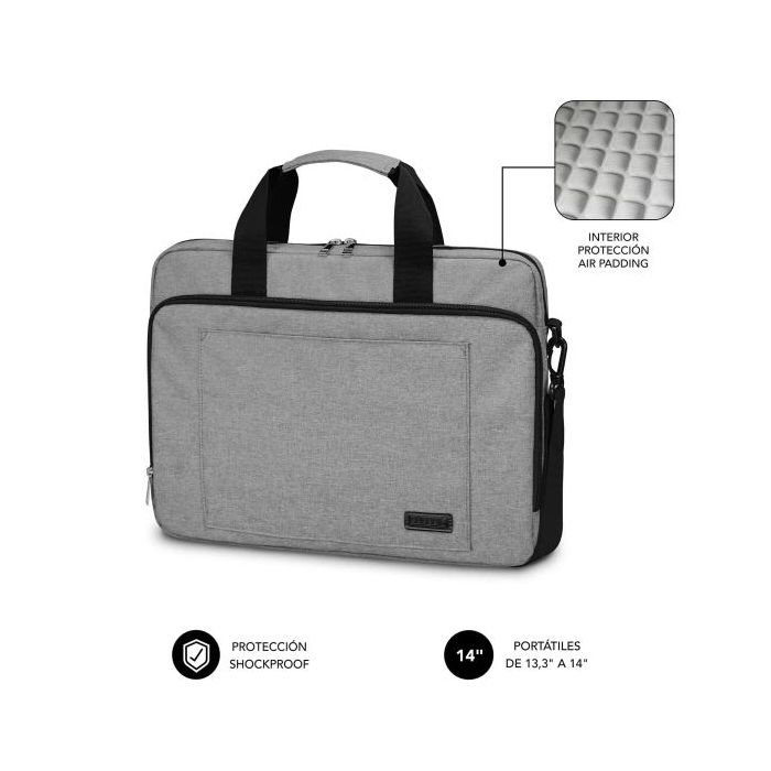 Subblim Maletin para Portatiles de hasta 14" Pulgadas - Proteccion Air Padding - Resistente Poliester Oxford - Repelente de Liquidos - Color Gris