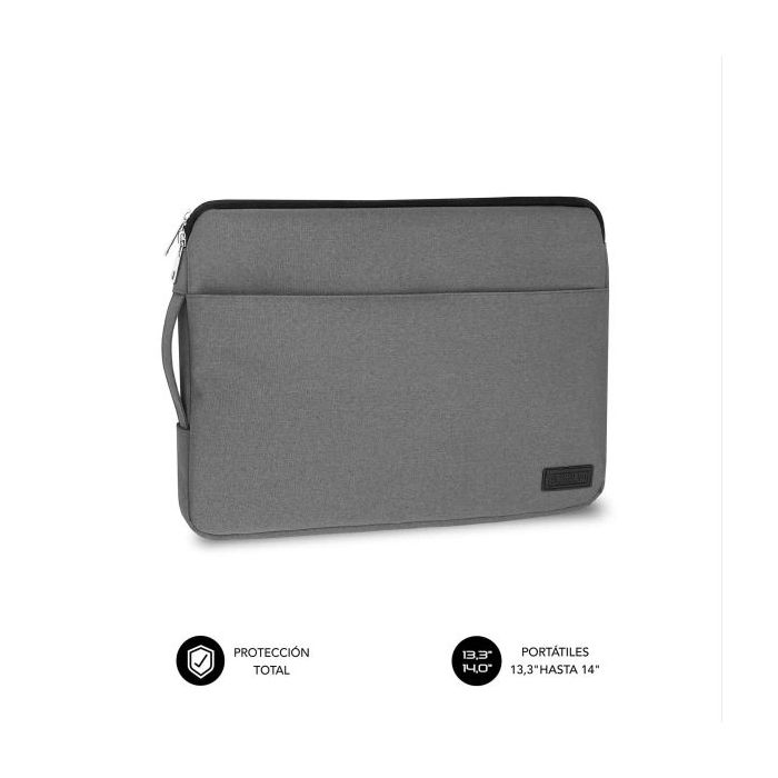 Subblim Funda Urban Portátil de 13.3" a 14" - Proteccion Elegante y Funcional - Tela de Poliester 600D - Interior Acolchado de Foam - Color Gris