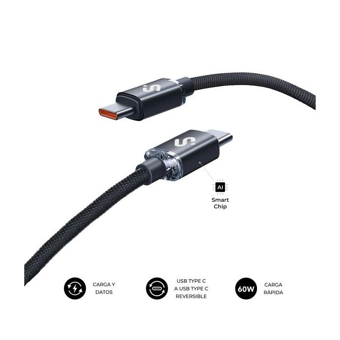 Subblim Cable Optimus USB-C - 60W - Nylon Trenzado - 480Mbps - 1 Metro - Color Negro