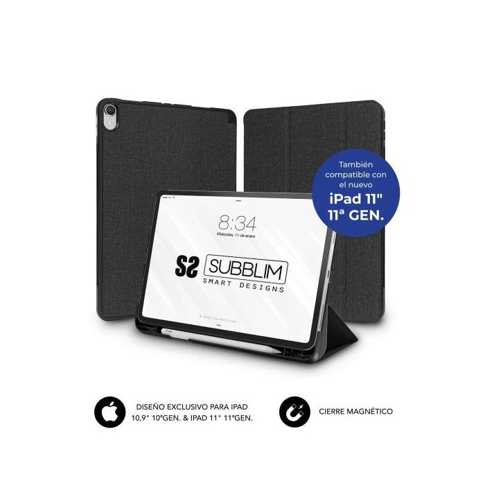 Subblim Funda Exclusiva para Ipad 10ª y 11ª Generacion de 10.9 y 11 Pulgadas - Shock Case - Bordes Reforzados - Carcasa Trasera Rigida - Diseño Ultraligero - Funcion Atril - Espacio para Apple Pencil - Cierre Magnetico - Color Negro