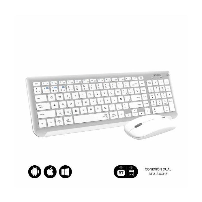 Subblim Combo Dual Prestige - Teclado y Raton Inalambricos - Bluetooth y 2.4G - Funcionamiento Silencioso - Color Blanco Plata