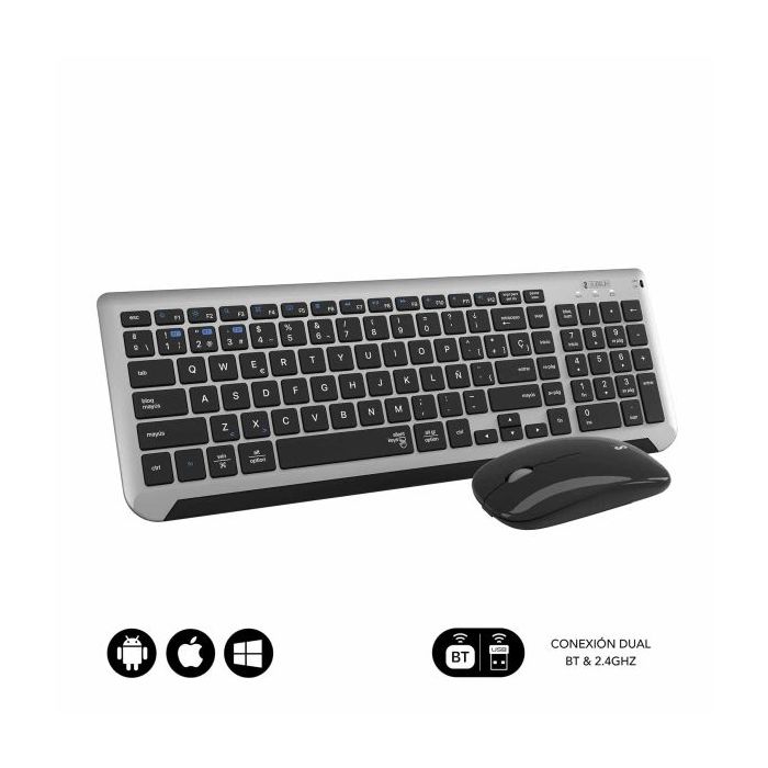 Subblim Combo Dual Prestige - Teclado y Raton Inalambricos - Bluetooth y 2.4G - Funcionamiento Silencioso - Color Gris Negro