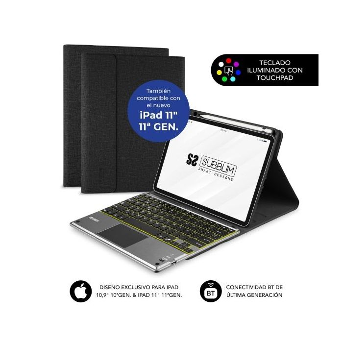 Subblim Funda con Teclado Excluisva para iPad 10ª y 11ª Generación de 10.9" y 11" - Teclas Retroiluminadas - Bluetooth - TouchPad - Color Negro