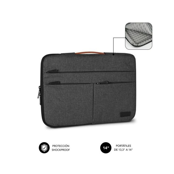 Subblim Funda Air Padding 360 Portátil de 13.3" a 14" - Protección 360º con Air Padding - Múltiples bolsillos - Resistente y duradera - Color Gris Oscuro