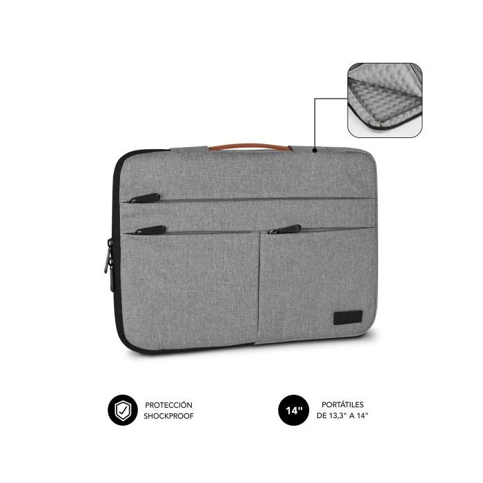 Subblim Funda Air Padding 360 Portátil de 13.3" a 14" - Protección 360º con Air Padding - Múltiples bolsillos - Resistente y duradera - Color Gris Claro