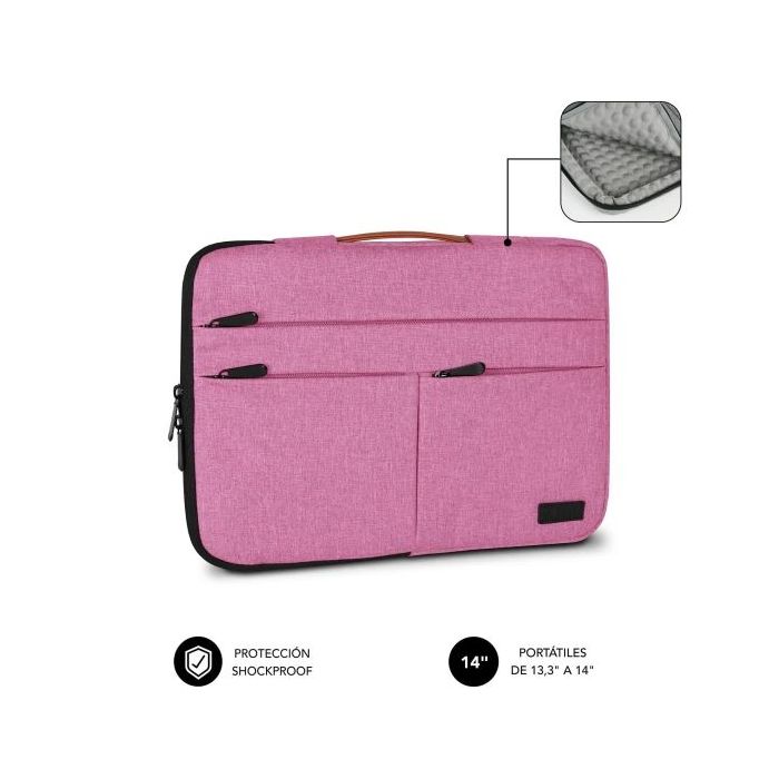 Subblim Funda Air Padding 360 Portátil de 13.3" a 14" - Protección 360º con Air Padding - Múltiples bolsillos - Resistente y duradera - Color Rosa