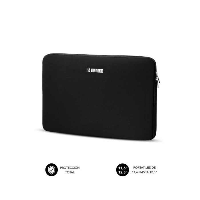 Subblim Skin Funda de Neopreno para Portatil 11.6" a 12.5" - Cierre de Cremallera - Color Negro