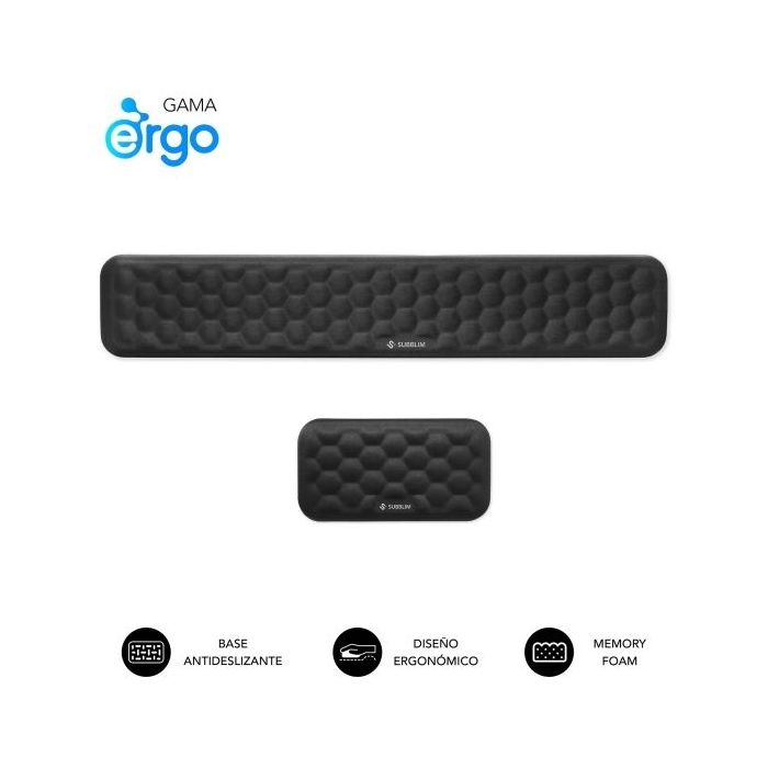 Subblim Pack Ergo Airpadding Reposamuñecas para Teclado y Raton - Espuma Viscoelastica 65D - Tejido AirMesh Transpirable - Base Antideslizante - Color Negro