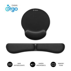 Subblim Pack Ergo MemoryFlex Alfombrilla Ergonomica para Raton y Reposamuñecas Teclado - Espuma Elastica - Microtexturizada Impermeable - Base Antideslizante - Color Negro