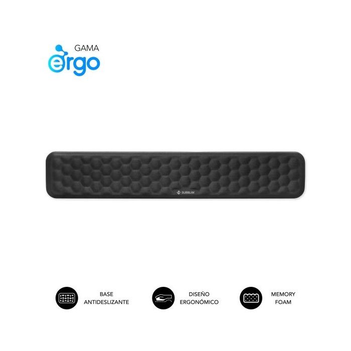 Subblim Ergo Airpadding Reposamuñecas para Teclado - Espuma Viscoelastica 65D - Tejido AirMesh Transpirable - Base Antideslizante - Color Negro