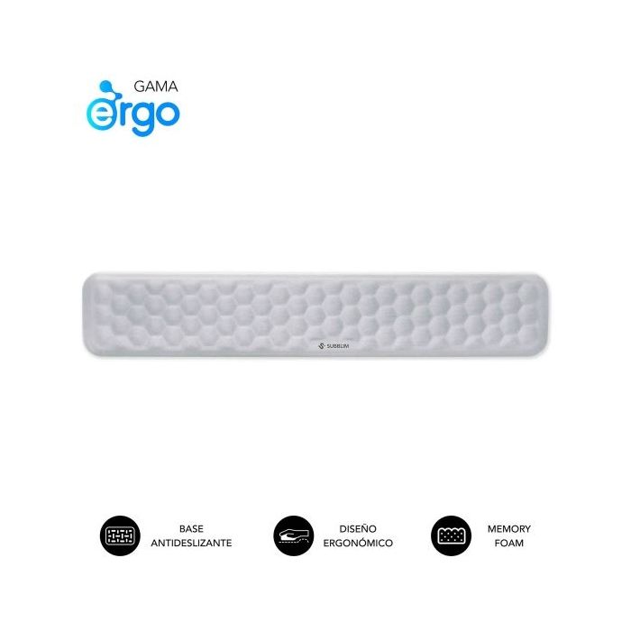 Subblim Ergo Airpadding Reposamuñecas para Teclado - Espuma Viscoelastica 65D - Tejido AirMesh Transpirable - Base Antideslizante - Color Plata