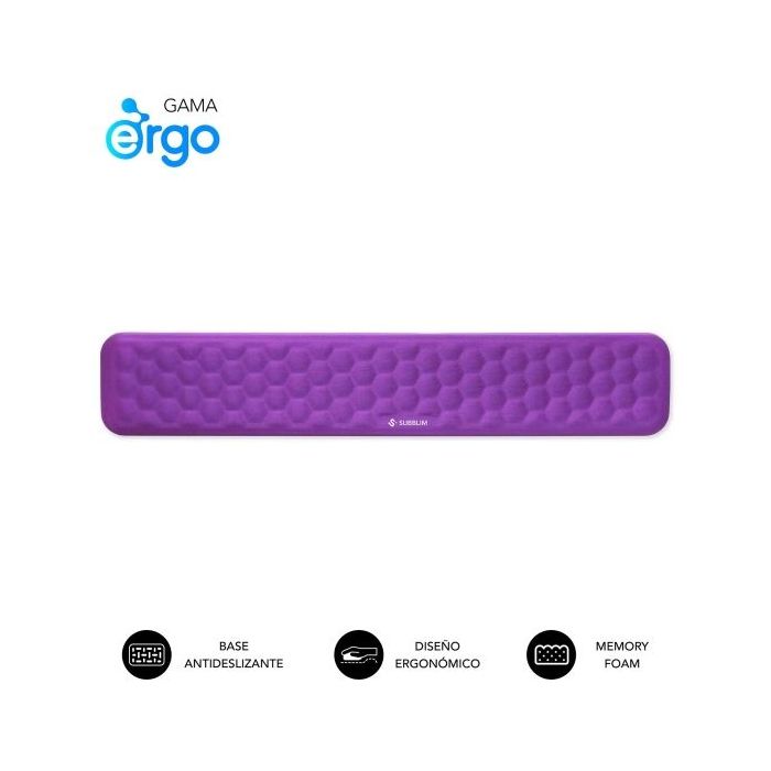 Subblim Ergo Airpadding Reposamuñecas para Teclado - Espuma Viscoelastica 65D - Tejido AirMesh Transpirable - Base Antideslizante - Color Lila
